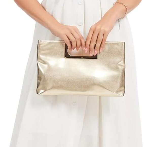 Elegant Light Gold Evening Clutch Purse with Chain - Perfect for Prom & Events - Picture 2 of 6